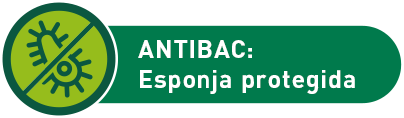 ANTIBAC: Esponja protregida con fondo blanco.