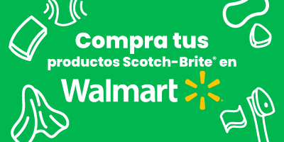 Fondo verde con letras blancas que dicen: Compra tus productos Scotch-Brite en walmart..

