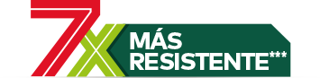 '7x MÁS RESISTENTE' con fondo blanco.