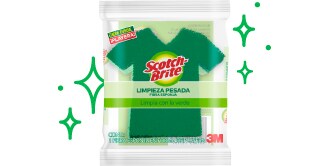 Empaque de producto edición especial fibra esponja original playera Scotch-Brite.
